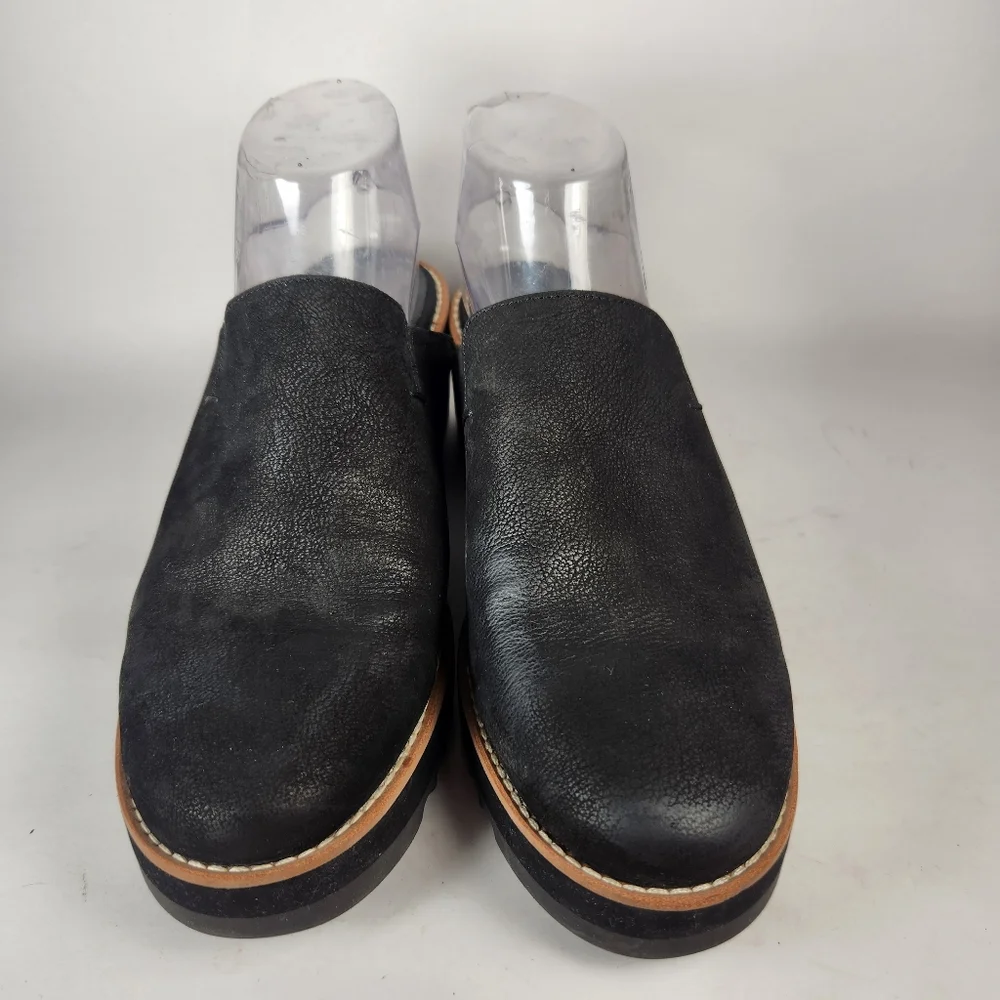 EILEEN FISHER Womens Loti Wedge Mule Size 10 Black Nubucl Leather Clog Shoe - Picture 3 of 11